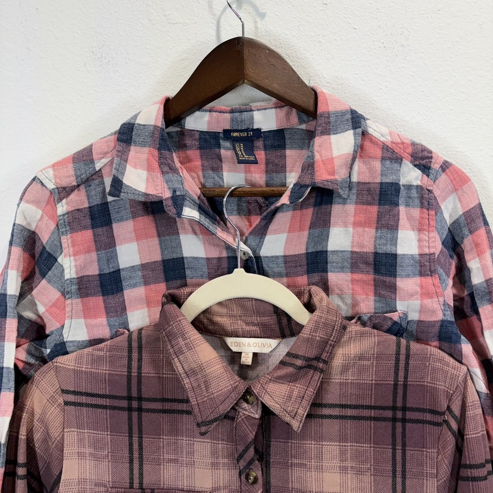 Women's Plaid Flannel Button Up Shirts - Size Medium - Lot of 2